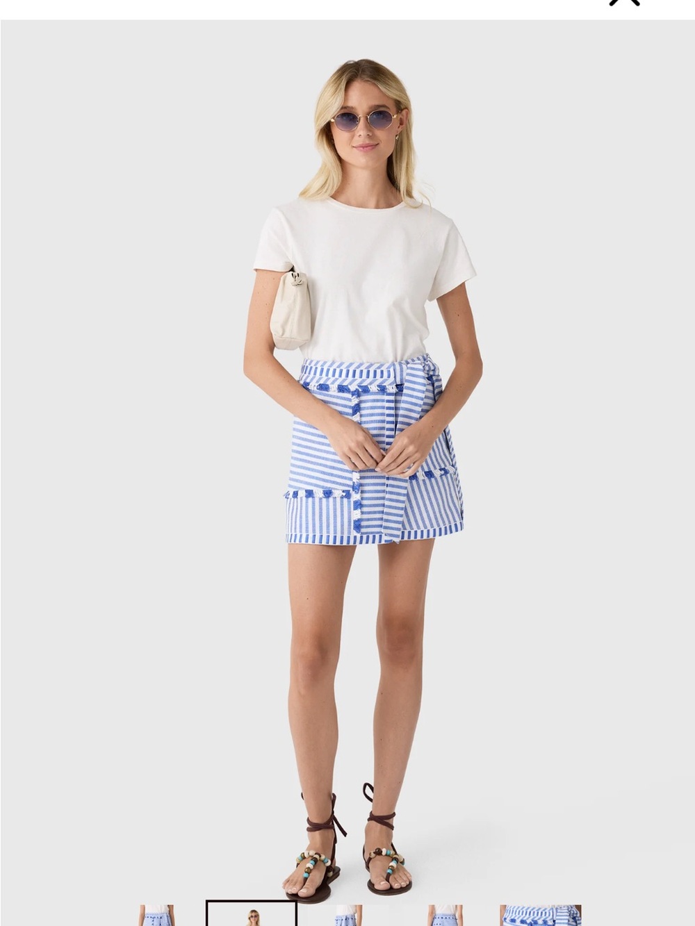 Hunter bell bay skirt coastal Women’s Blue White Striped Tie-Waist Mini Skirt